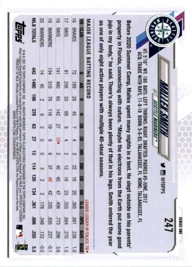 2021 Topps #247 Mallex Smith NM-MT Seattle Mariners Baseball Card - Baseball Card Single