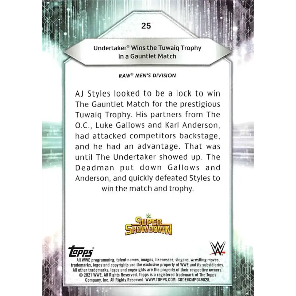 2021 Topps #25 Undertaker NM-MT Wrestling Card - Other