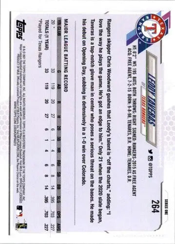 2021 Topps #264 Leody Taveras NM-MT RC Rookie Rangers - Baseball Card Single