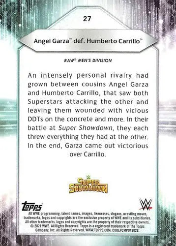 Original gloss 2021 Topps Angel Garza wrestling sports card displayed by Simply Sandoval