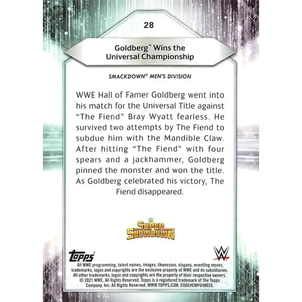 2021 Topps #28 Goldberg NM-MT Wrestling Card - Other
