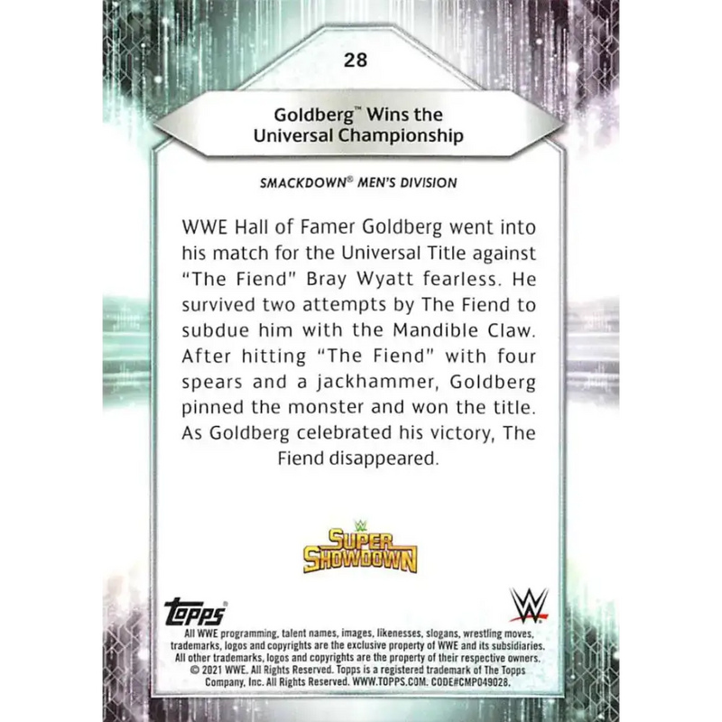 2021 Topps #28 Goldberg NM-MT Wrestling Card - Other