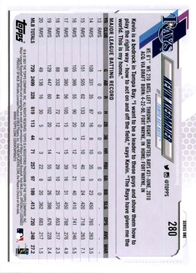 2021 Topps #280 Kevin Kiermaier NM-MT Tampa Bay Rays Baseball Card - Baseball Card Single
