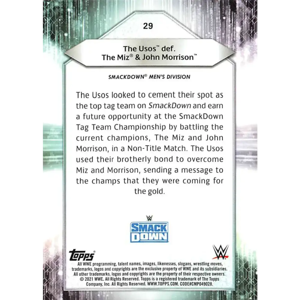 2021 Topps #29 The Usos NM-MT Wrestling Card - Wrestling Card Single