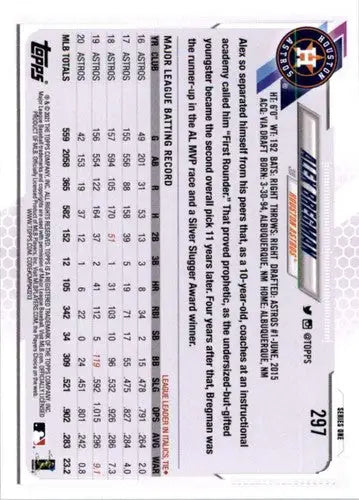 2021 Topps #297 Alex Bregman NM-MT Astros baseball card featuring original gloss
