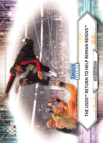 Original gloss WWE SmackDown trading card featuring The Usos and Roman Reigns from Simply Sandoval, cards typically sell well