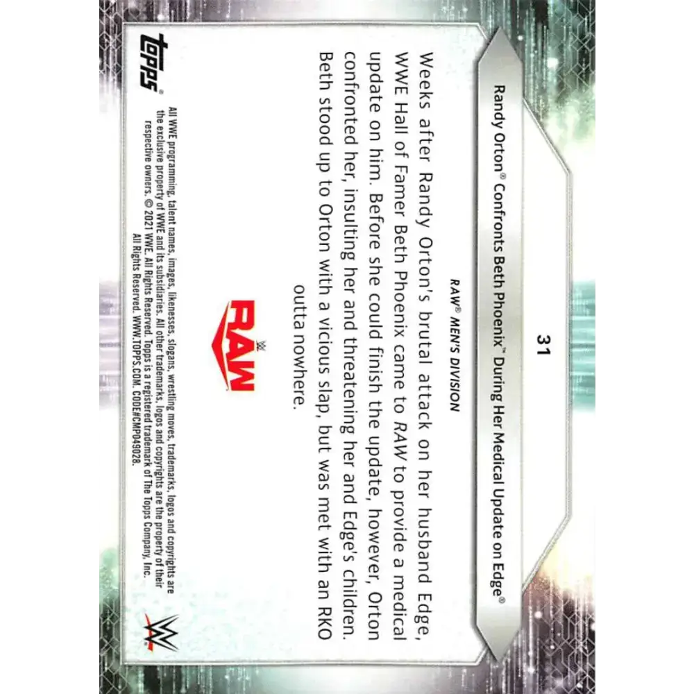 2021 Topps #31 Randy Orton NM-MT Wrestling Card - Wrestling Card Single