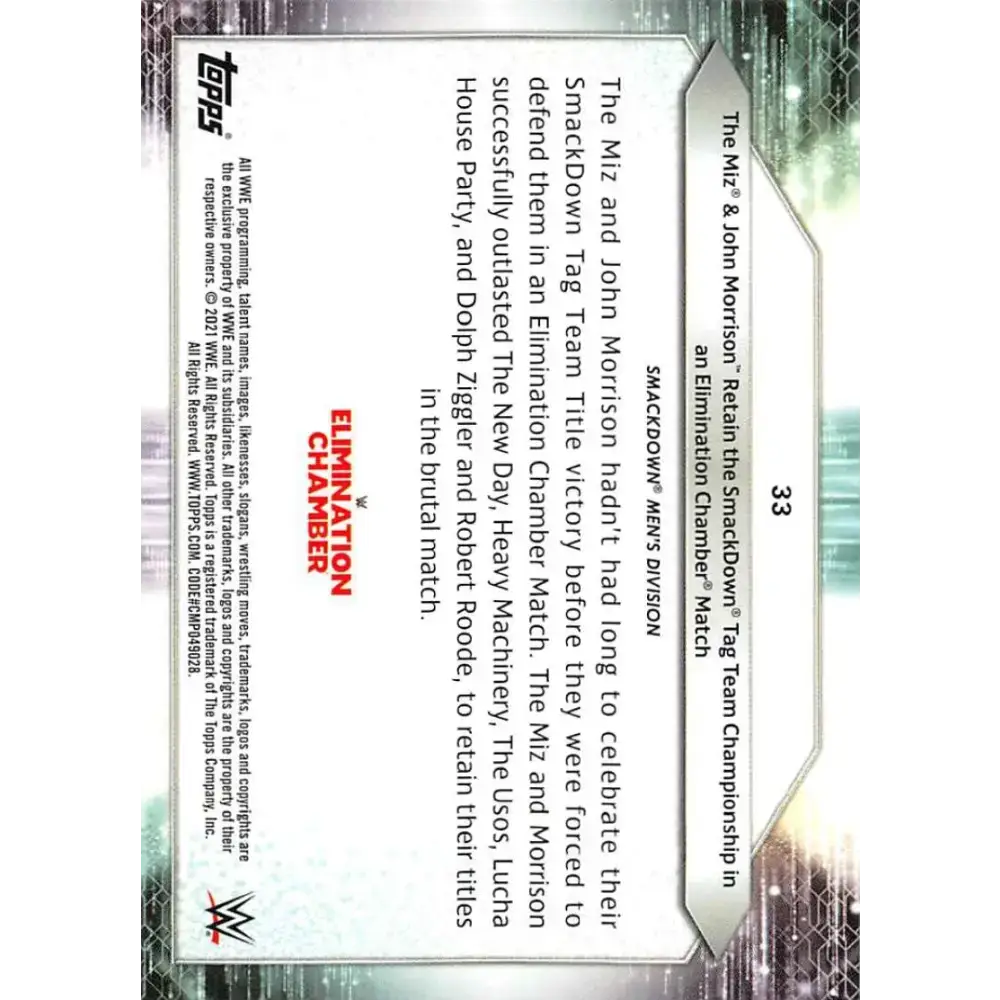 2021 Topps #33 The Miz/John Morrison NM-MT Wrestling Card - Non-Sports Card Single