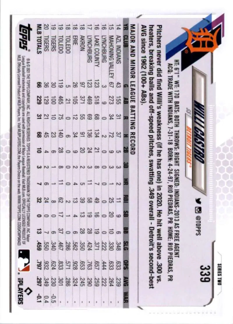 2021 Topps #339 Willi Castro NM-MT Detroit Tigers Baseball Card
