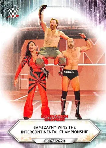WWE trading card featuring Sami Zayn, Shinsuke Nakamura, Cesaro, 2021 Topps #34