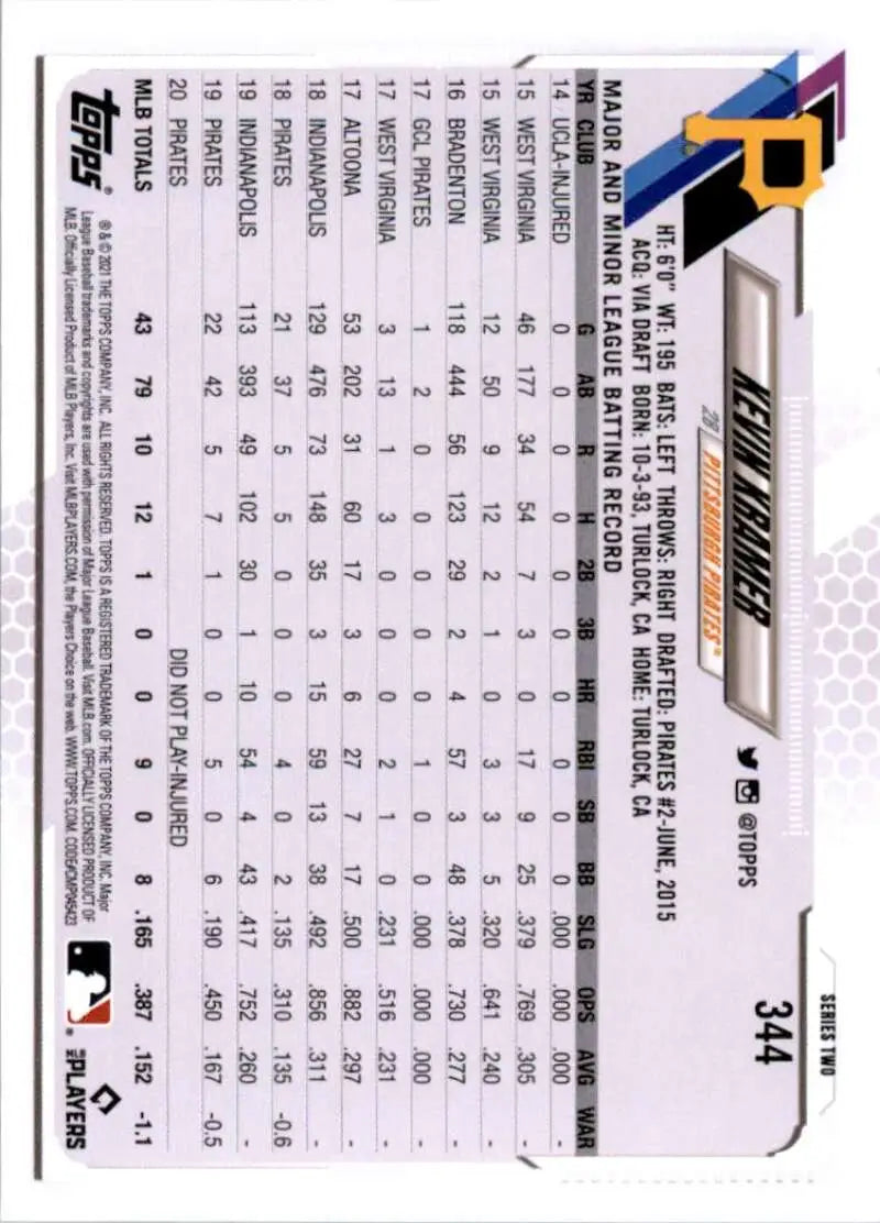 2021 Topps #344 Kevin Kramer NM-MT Pittsburgh Pirates Baseball Card - Baseball Card Single