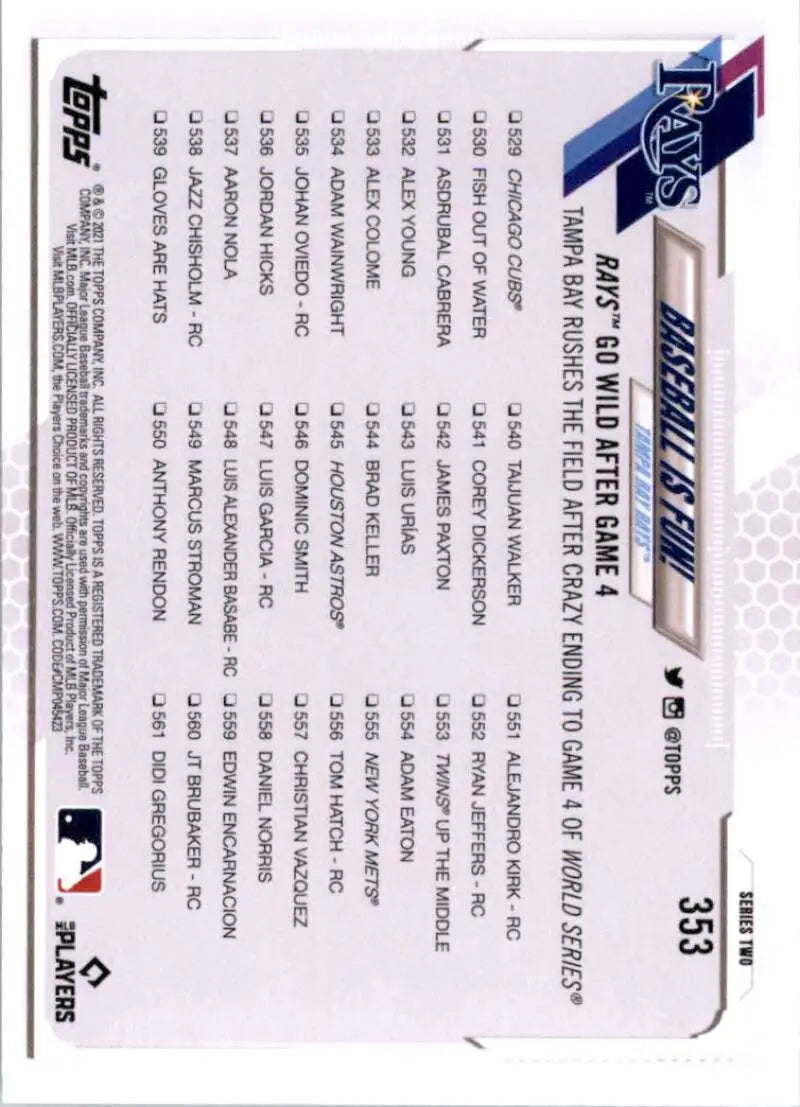 2021 Topps #353 Baseball is Fun NM-MT Tampa Bay Rays Baseball Card - Baseball Card Single