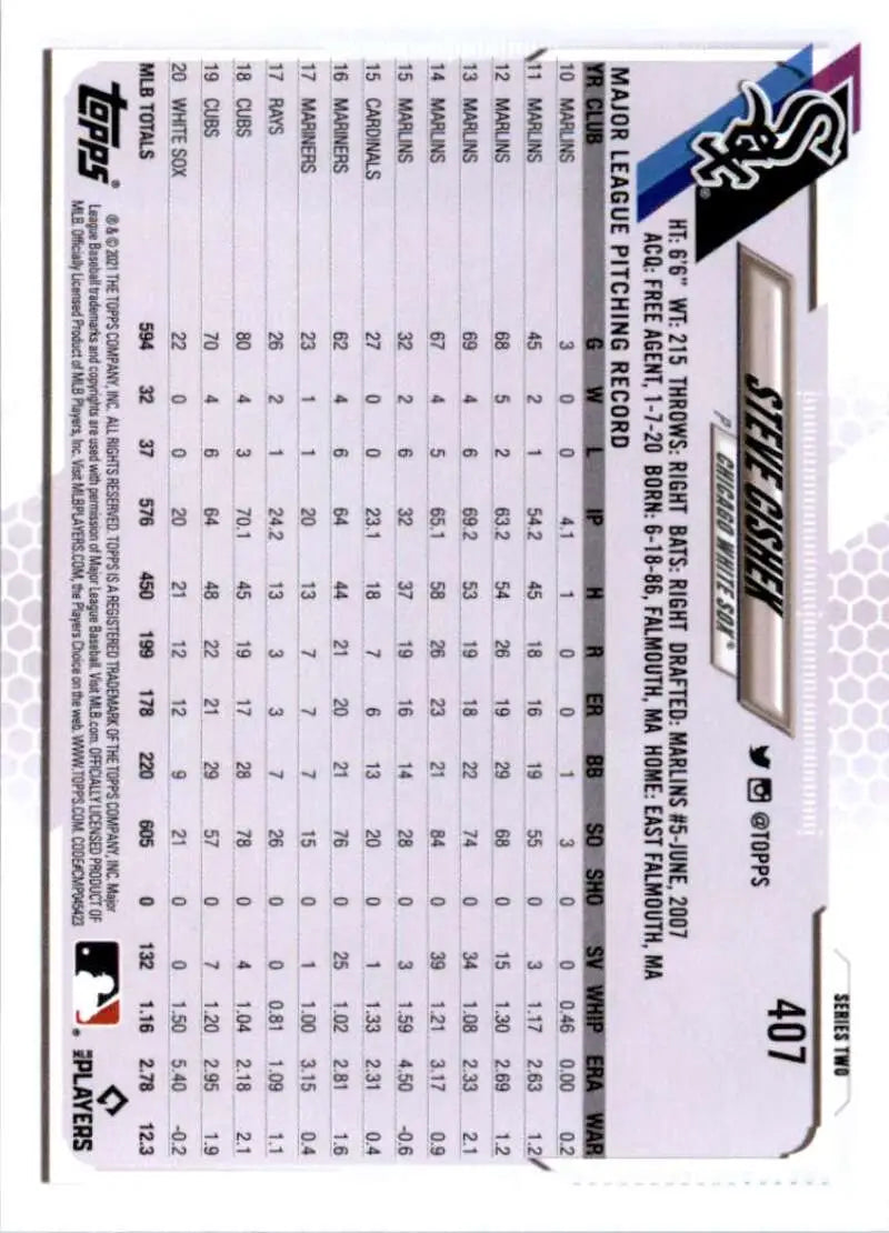 2021 Topps #407 Steve Cishek NM-MT Chicago White Sox Baseball Card - Baseball Card Single