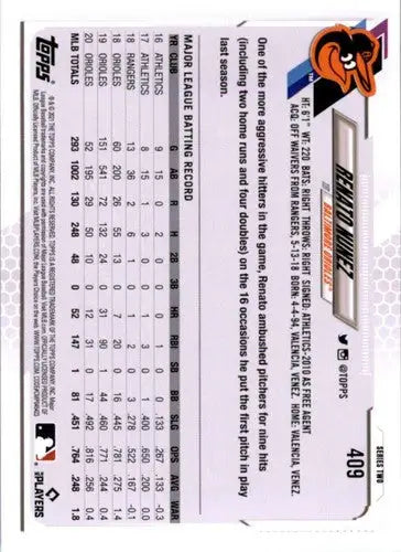 2021 Topps #409 Renato Nunez NM-MT Orioles ID:48085 - Baseball Card Single