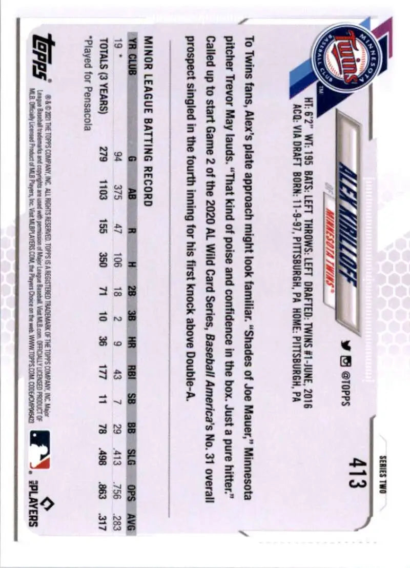 2021 Topps #413 Alex Kirilloff NM-MT RC Rookie Minnesota Twins Baseball Card