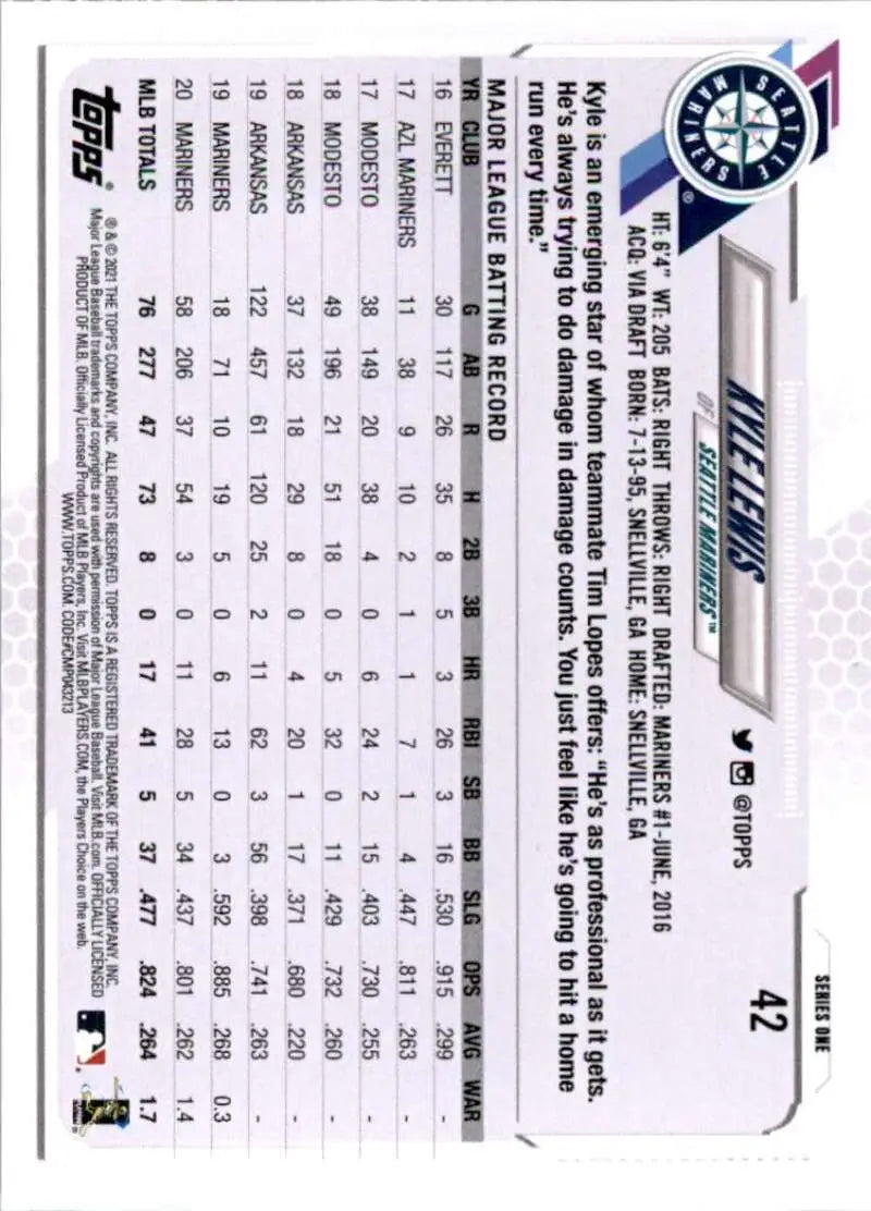 2021 Topps #42 Kyle Lewis NM-MT Seattle Mariners Baseball Card - Baseball Card Single
