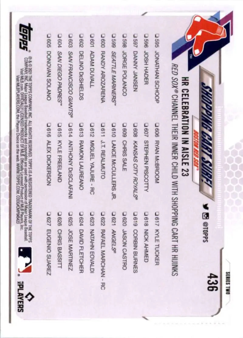 2021 Topps #436 Shopping Cart Surf! NM-MT Boston Red Sox Baseball Card - Baseball Card Single