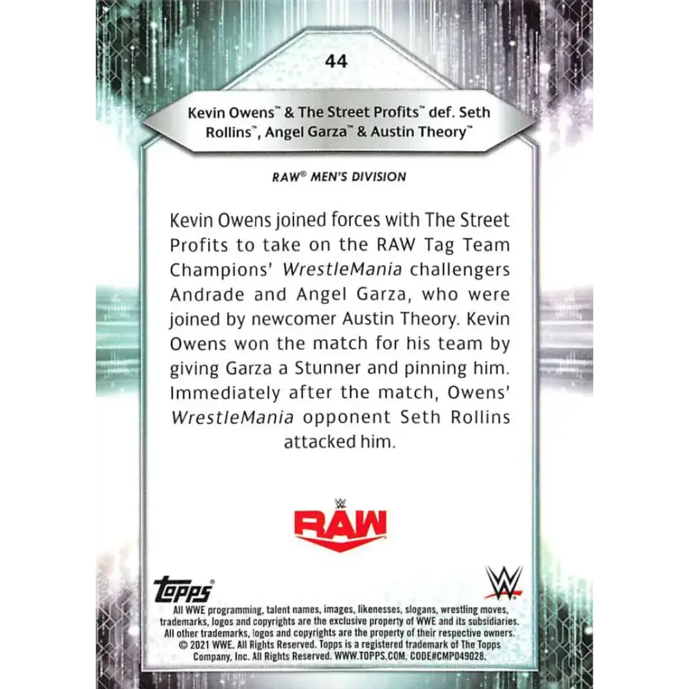 2021 Topps #44 Kevin Owens/The Street Profits NM-MT Wrestling Card - Wrestling Card Single