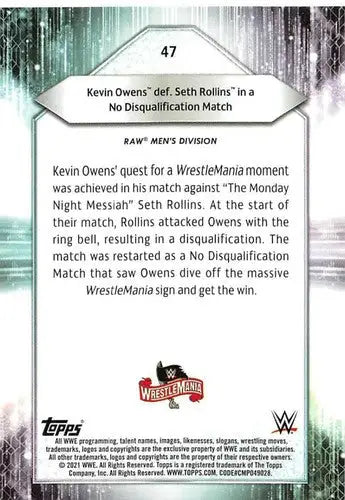 2021 Topps #47 Kevin Owens NM-MT ID:39846 - Wrestling Card Single
