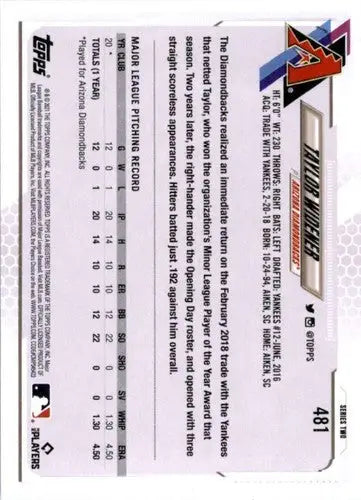 Taylor Widener baseball card with original gloss, 2021 Topps #481 NM-MT Rookie