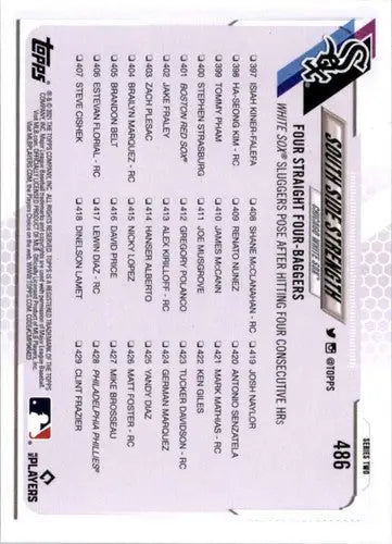 Baseball card back with original gloss from 2021 Topps Simply Sandoval South Side Strength NM-MT