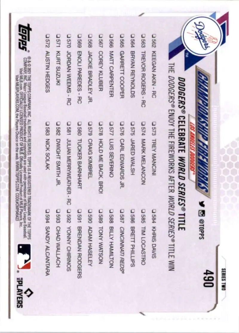 2021 Topps #490 Champion Fireworks NM-MT LA Dodgers Baseball Card - Baseball Card Single