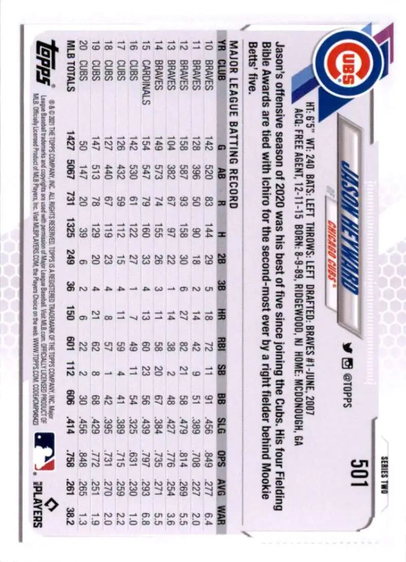 2021 Topps #501 Jason Heyward NM-MT Chicago Cubs Baseball Card - Baseball Card Single