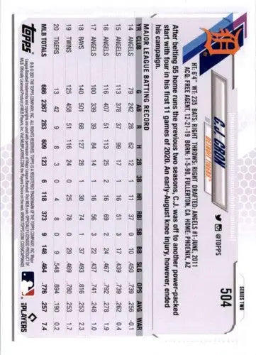 2021 Topps #504 C.J. Cron NM-MT Tigers ID:46203 - Baseball Card Single