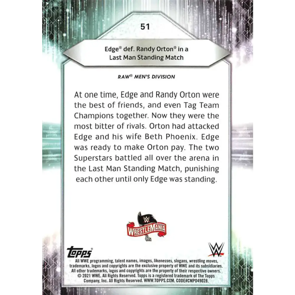 2021 Topps #51 Edge NM-MT Wrestling Card - Other