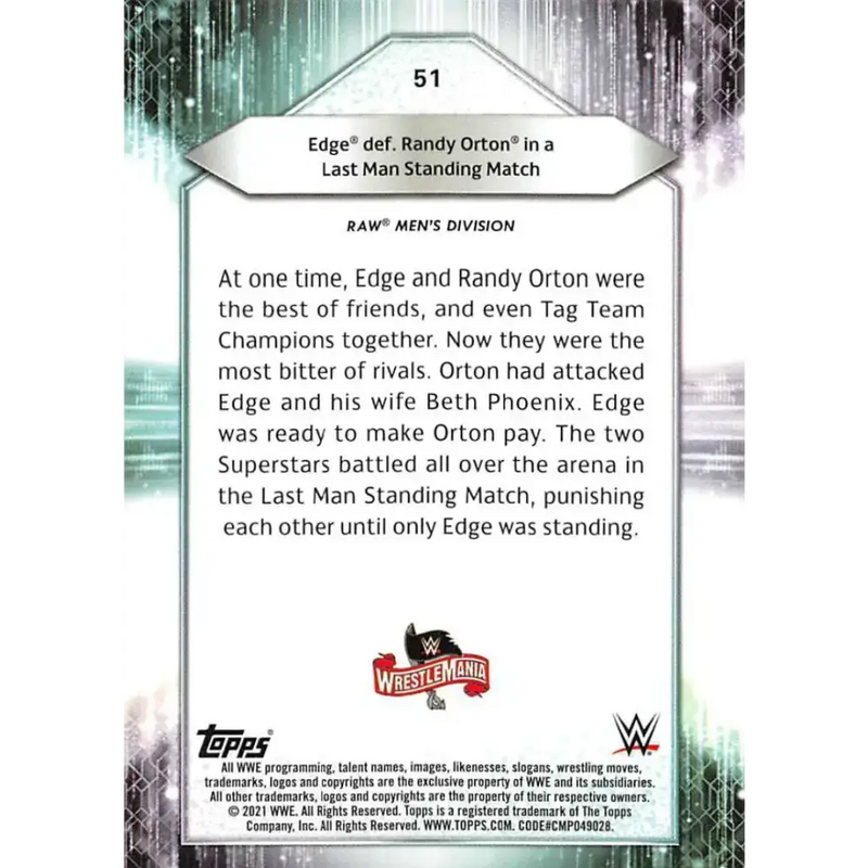2021 Topps #51 Edge NM-MT Wrestling Card - Other