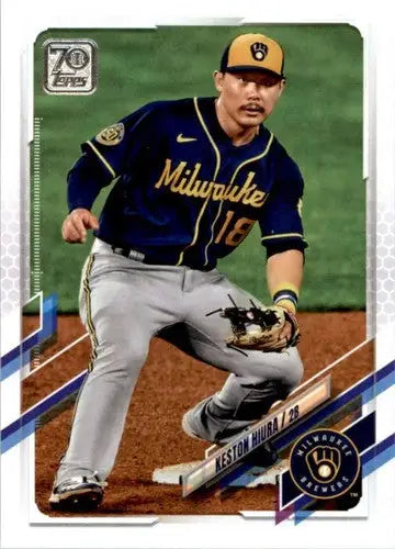 Original gloss Keston Hiura baseball card 2021 Topps #521 Keston Hiura NM-MT Brewers