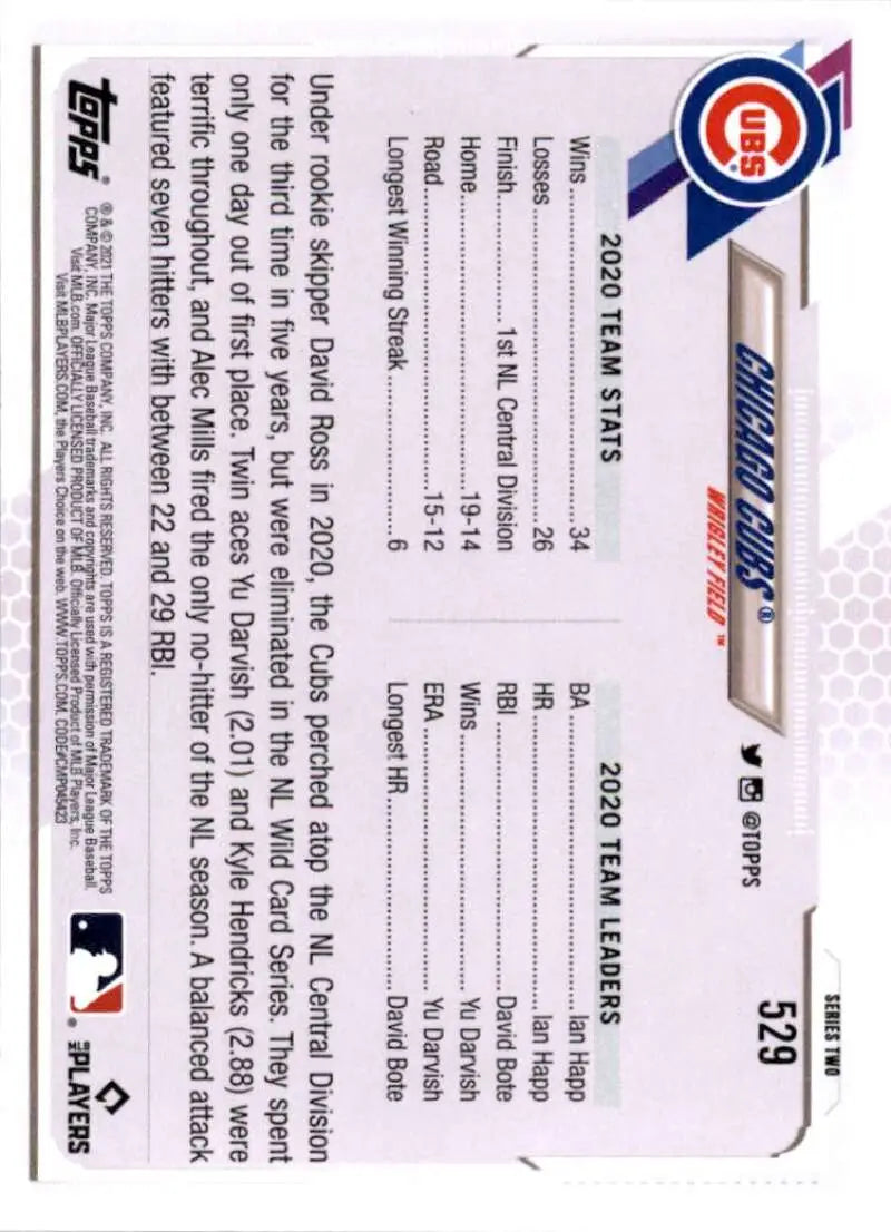 2021 Topps #529 Chicago Cubs NM-MT Baseball Card - Baseball Card Single