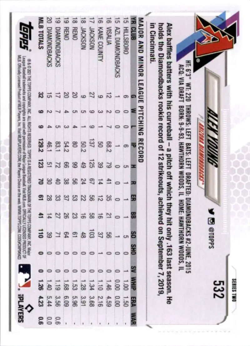 2021 Topps #532 Alex Young NM-MT Arizona Diamondbacks Baseball Card - Baseball Card Single