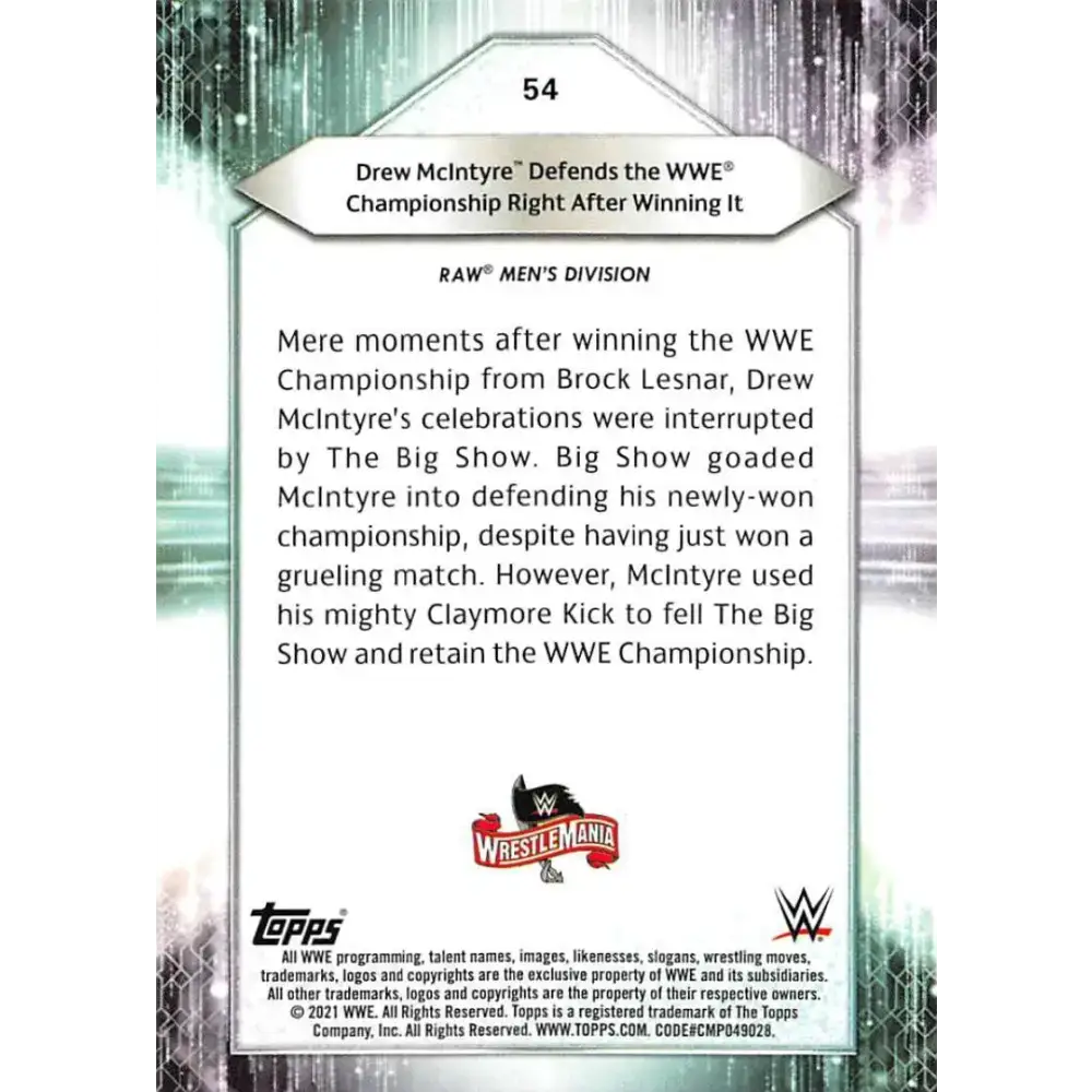 2021 Topps #54 Drew McIntyre NM-MT Wrestling Card - Other