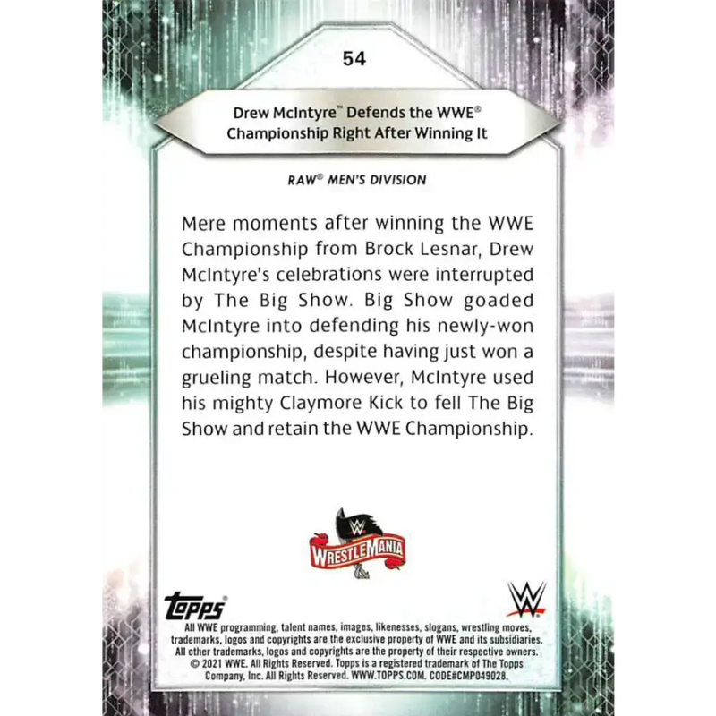 2021 Topps #54 Drew McIntyre NM-MT Wrestling Card - Other