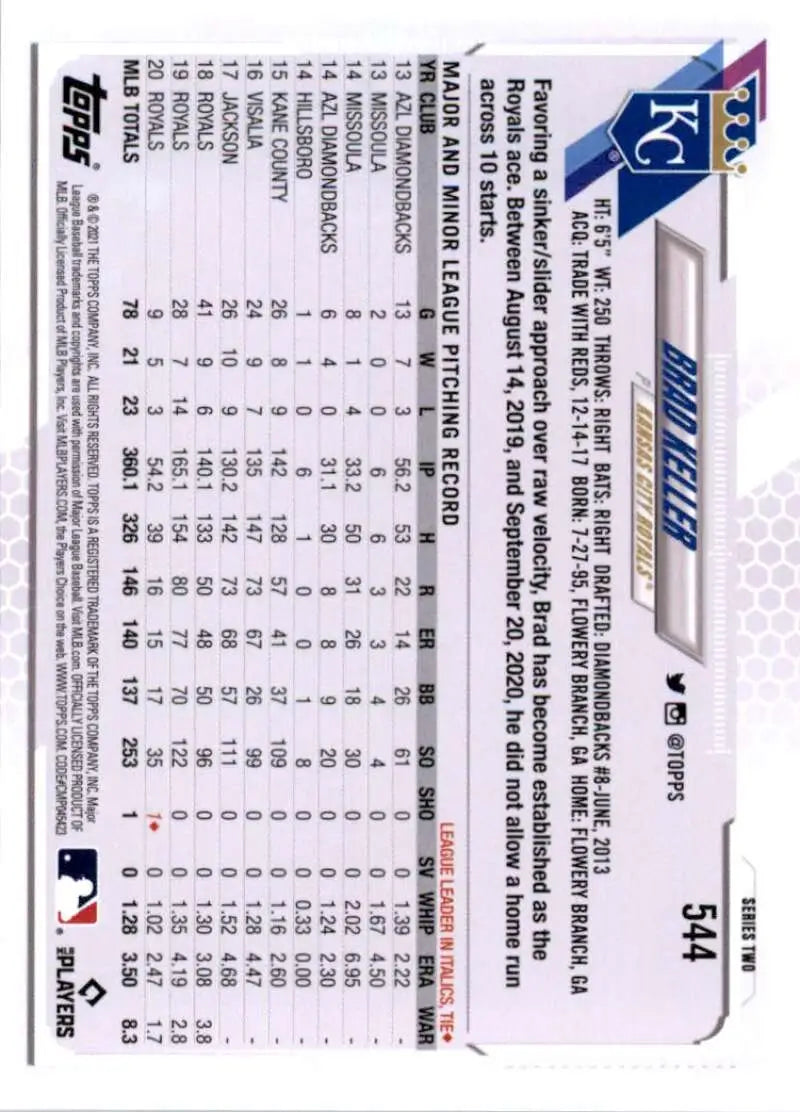 2021 Topps #544 Brad Keller NM-MT Kansas City Royals Baseball Card - Baseball Card Single