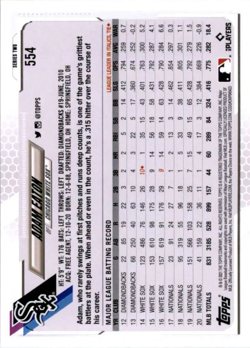 2021 Topps #554 Adam Eaton NM-MT Chicago White Sox Baseball Card - Baseball Card Single