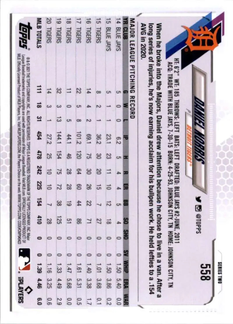 2021 Topps #558 Daniel Norris NM-MT Detroit Tigers Baseball Card - Baseball Card Single