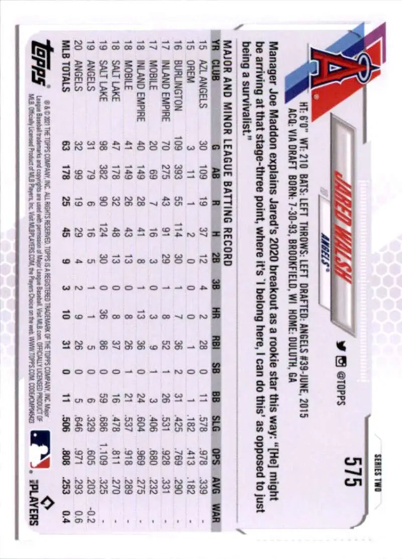 2021 Topps #575 Jared Walsh NM-MT Los Angeles Angels Baseball Card - Baseball Card Single