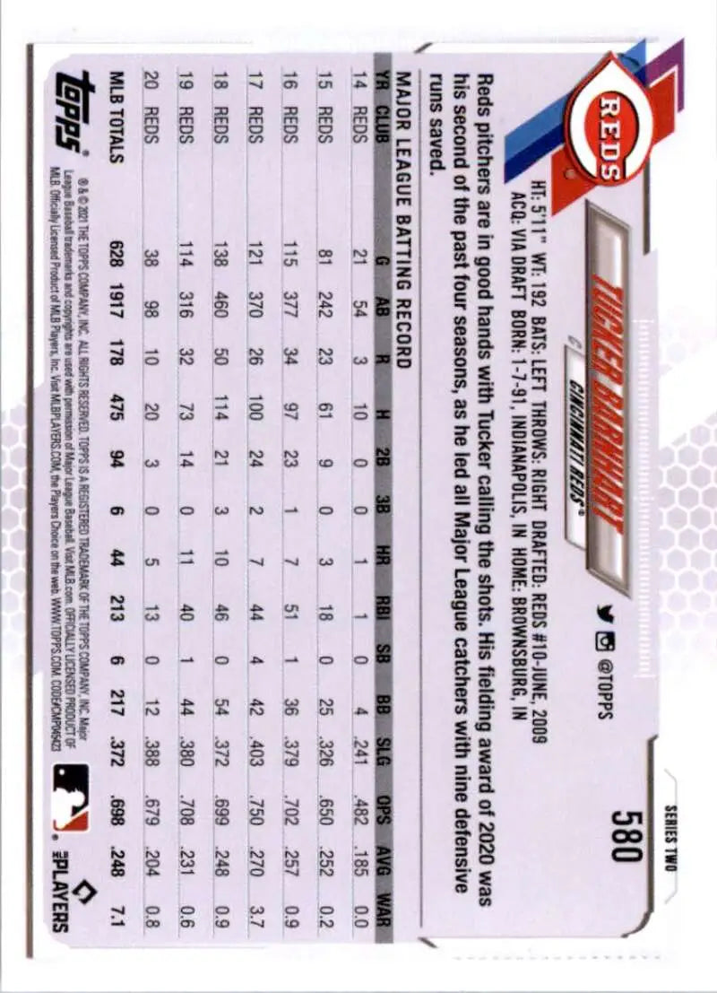 2021 Topps #580 Tucker Barnhart NM-MT Cincinnati Reds Baseball Card - Baseball Card Single