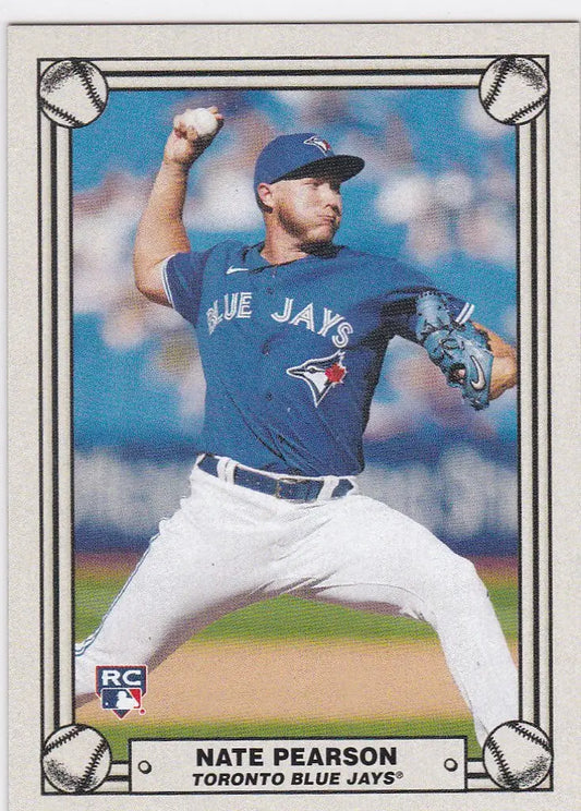 Baseball card of Nate Pearson RC Rookie from 2021 Topps Montgomery Club Set, Toronto Blue Jays