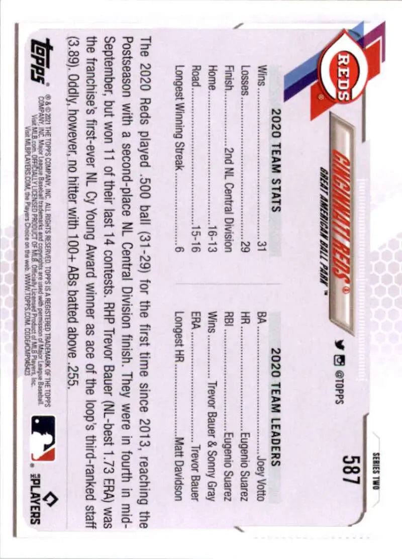 2021 Topps #587 Cincinnati Reds NM-MT Baseball Card - Baseball Card Single