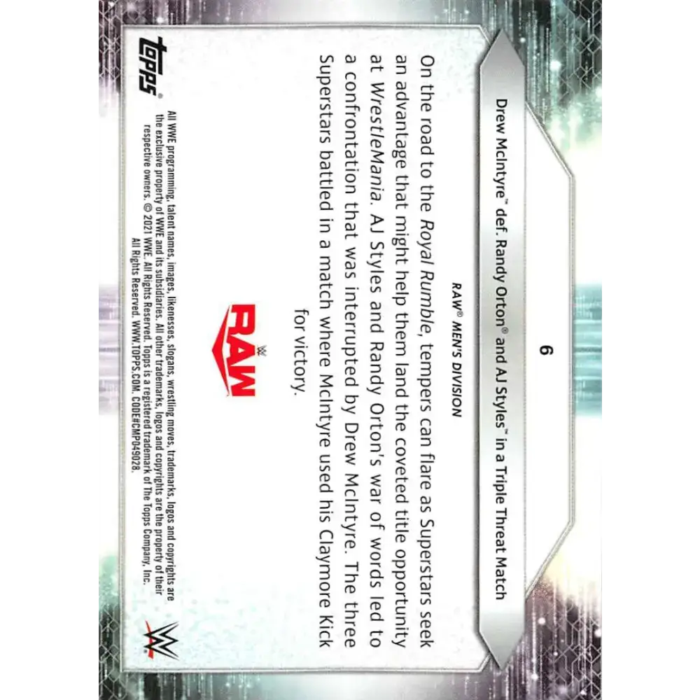 2021 Topps #6 Drew McIntyre NM-MT Wrestling Card - Non-Sports Card Single