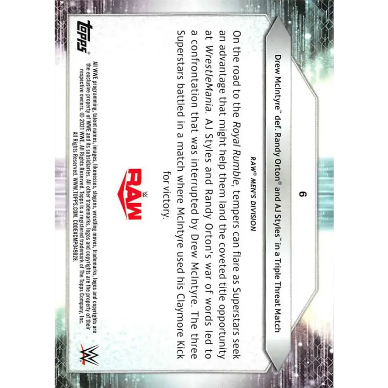 2021 Topps #6 Drew McIntyre NM-MT Wrestling Card - Non-Sports Card Single