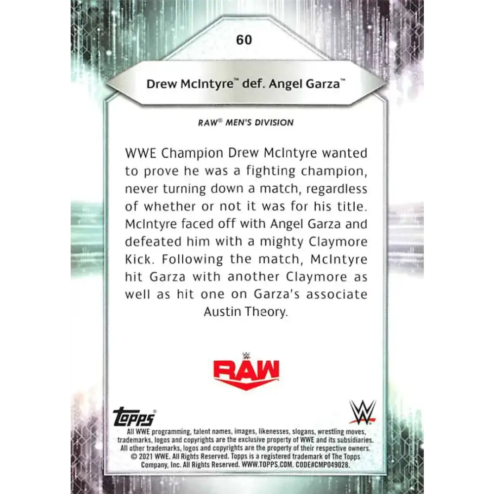2021 Topps #60 Drew McIntyre NM-MT Wrestling Card - Non-Sports Card Single