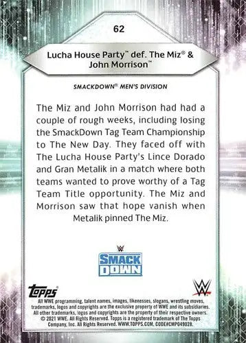 Original gloss collectible wrestling trading card from 2021 Topps Lucha House Party series
