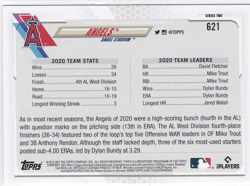 2021 Topps #621 Angels with Mike Trout Los Angeles Angels