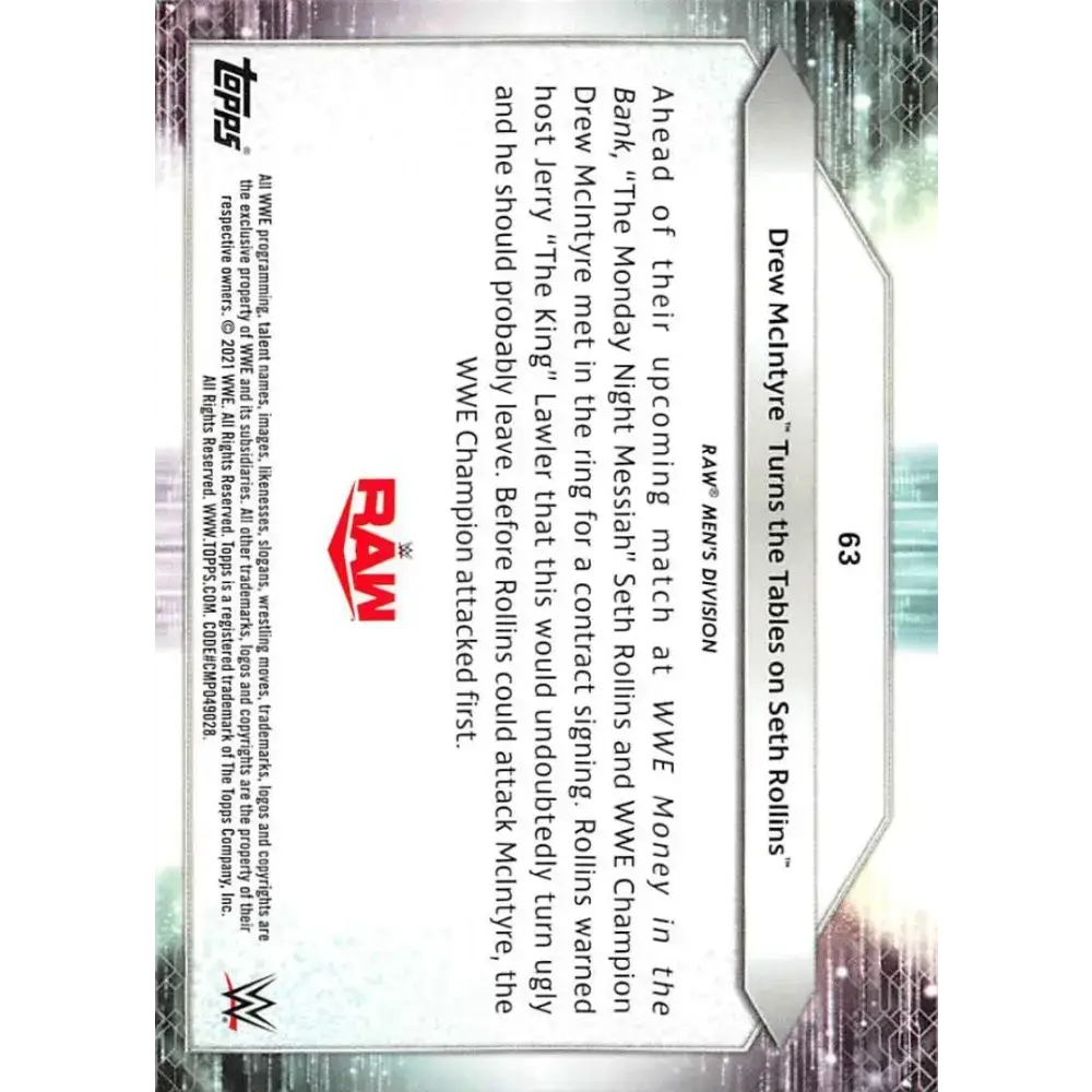 2021 Topps #63 Drew McIntyre NM-MT Wrestling Card - Other
