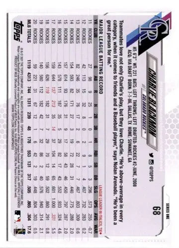 2021 Topps #68 Charlie Blackmon NM-MT Rockies - Baseball Card Single