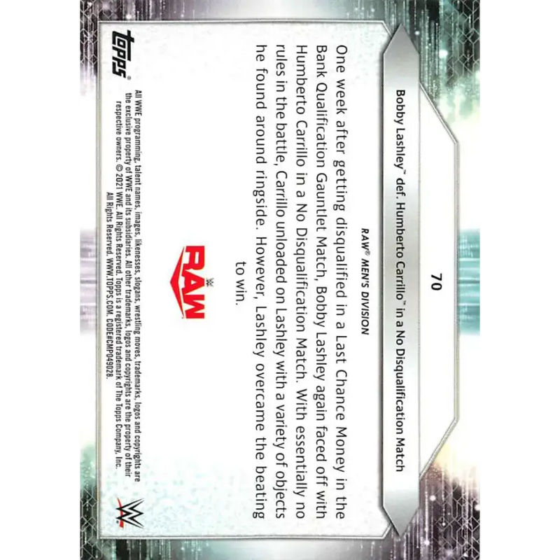2021 Topps #70 Bobby Lashley NM-MT Wrestling Card - Wrestling Card Single
